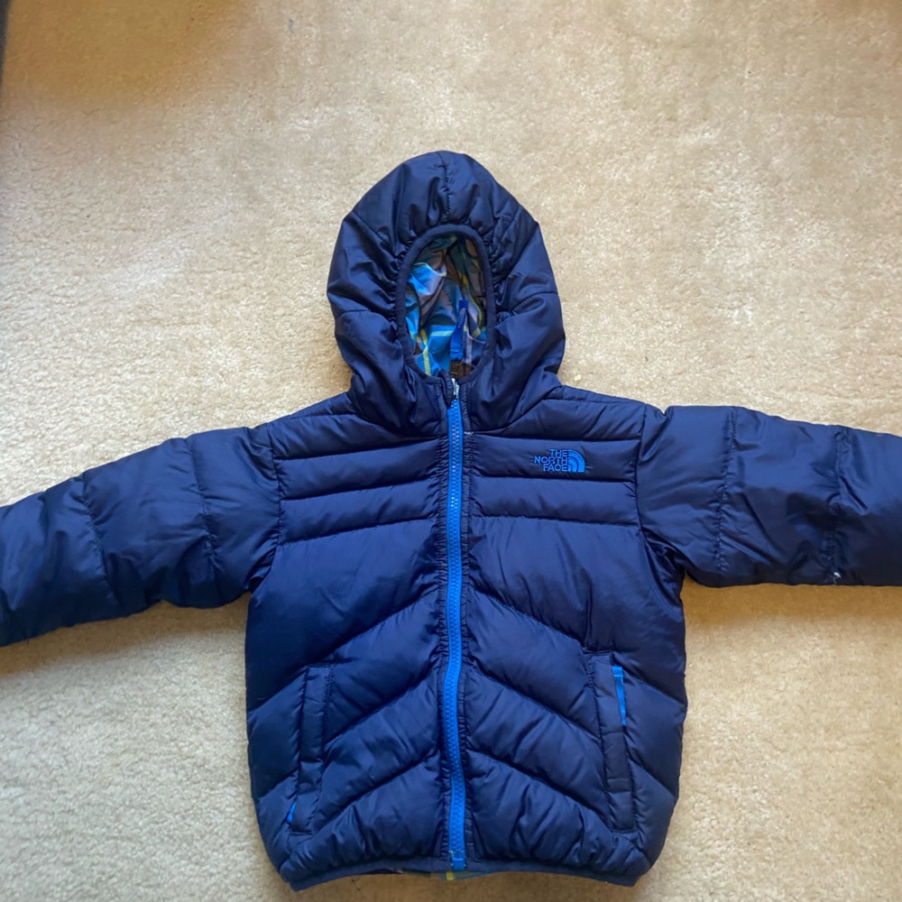 The North Face Reversible Navy Hooded Puffer Jacket
